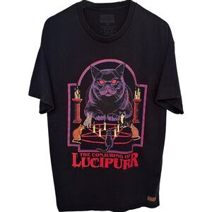 Steven Rhodes Conjuring of Lucipurr Cat Graphic T-Shirt Men's XL Black